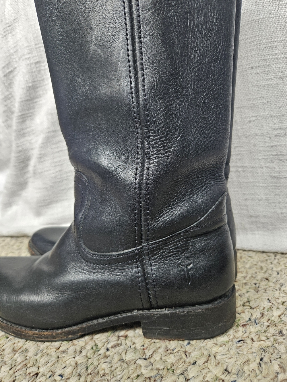 Frye Tall Black Leather Riding Boots Almond Toe Low Heel 4001 Mexico Classic - Picture 2 of 13